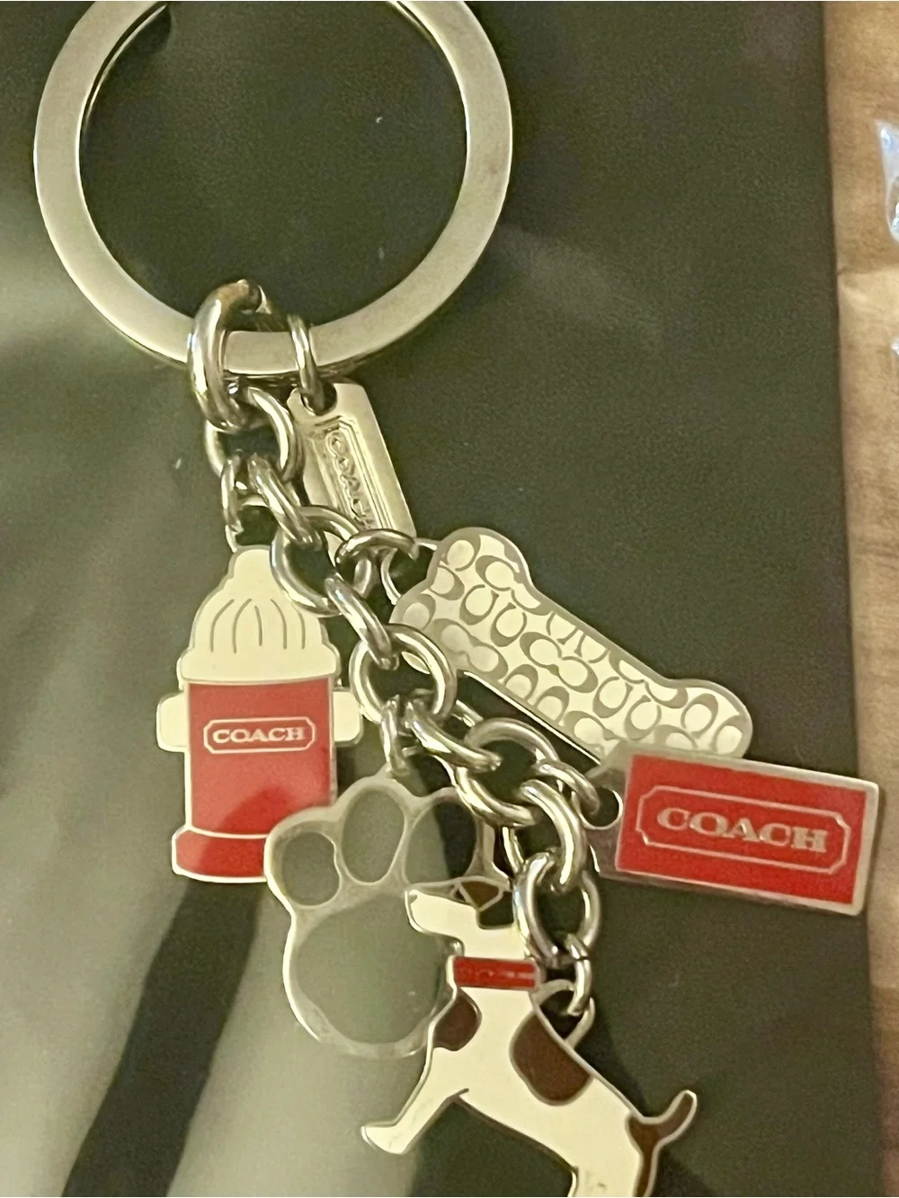 NWOT Coach Red & Silver Dog Motif bag Charm/Keychain